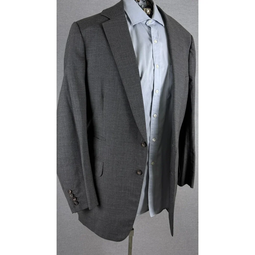 Henry Poole Savile Row Mens Grey Wool 2 Button Sport Coat Blazer 44L London